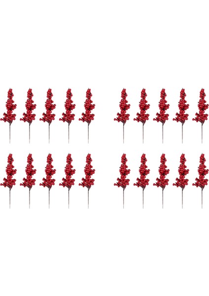 20 Adet Yapay Kırmızı Meyveler Kırmızı Meyveler ile Dekoratif Dallar Sonbahar Dalları Noel Seçtikleri Şube Meyveleri (Yurt Dışından)