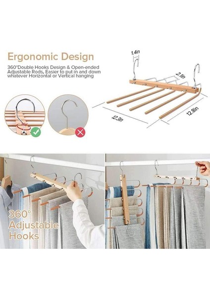 Pantolon Askıları Kaymaz, Çok Fonksiyonlu Pantolon Askısı Ahşap Yerden Tasarruflu Pantolon Askıları Pantolon Askısı, Ayarlanabilir 2'li Set (Yurt Dışından) fırsatları