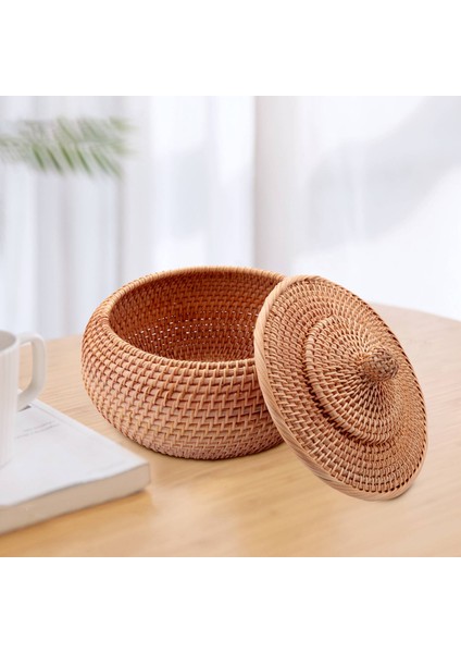 Yuvarlak Rattan Kutu, Kapaklı Hasır Meyve Sepeti Ekmek Sepeti Tepsisi Depolama Sepeti Söğüt Dokuma Ekmek Sepeti, Aperatif (Yurt Dışından) fırsatları