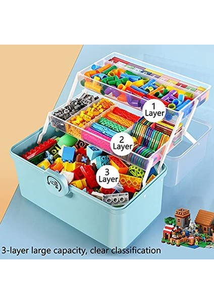 3 Katlı Katlama Tepsili Plastik Saklama Kutusu, Alet Düzenleyici, Taşınabilir Kilitlenebilir Konteyner, 29 x 16 x 15,7cm, Mavi (Yurt Dışından) fiyatları