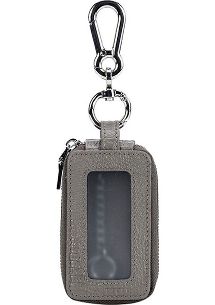 Pu Timsah Desen Anahtarlık Araba Anahtarı Cüzdan Büyük Kapasiteli Saklama Çantası Anahtar Çantası Gri Çift Fermuarlı Pencere (Yurt Dışından)