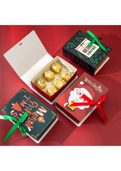 4 Adet Noel Şeker Kutusu Hediye Kutusu Hediye Kutusu Karton Yaratıcı Sihirli Kitap Serisi Noel Şeker Kutusu B (Yurt Dışından) modelleri