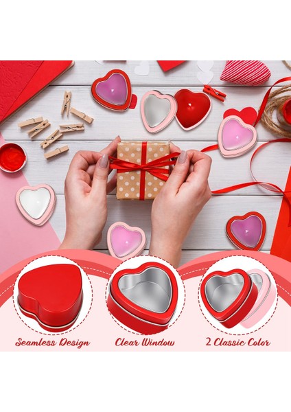 16 Pcs Kalp Şekli Metal Kapaklı Metal Teneke Kutular Metal Teneke Kutular Boş Mum Teneke Kırmızı ve Pembe Sevgililer Günü Hediye Kutuları (Yurt Dışından) modelleri
