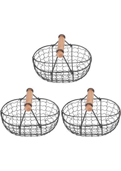 3x Ahşap Saplı Metal Retro Sepet Taşınabilir Çok Fonksiyonlu Sebze Meyve Yumurta Bakkal Pratik Depolama Sepeti Siyah (Yurt Dışından) fiyatları