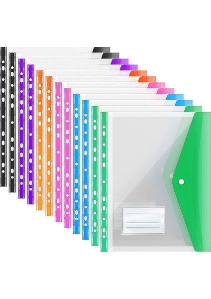 12 Paket A4 Plastik Dosya Klasörü, A4 Klasörleri Için Genişletilebilir A4 Genişletilebilir Delikli Cepler, Çıtçıtlı ve Etiket Cebi (Yurt Dışından)