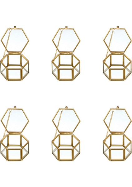 6x Cam Vintage Mücevher Kutusu Altın Geometrik Takı Ekran Organizatör Kutusu Ev Depolama Için Dekoratif Kutu (Küçük) (Yurt Dışından)