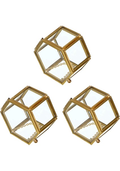 3x Cam Vintage Mücevher Kutusu Altın Geometrik Takı Ekran Organizatör Kutusu Ev Depolama Için Dekoratif Kutu (Küçük) (Yurt Dışından)