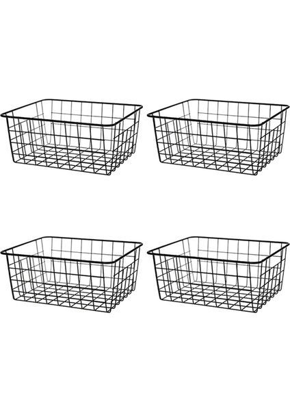 4x Içi Boş Demir Kablolu Sepet, Saklama Sepetleri Metal Sepet Tela Olmadan Banyo Mutfak Organizatör Siyah (Yurt Dışından)