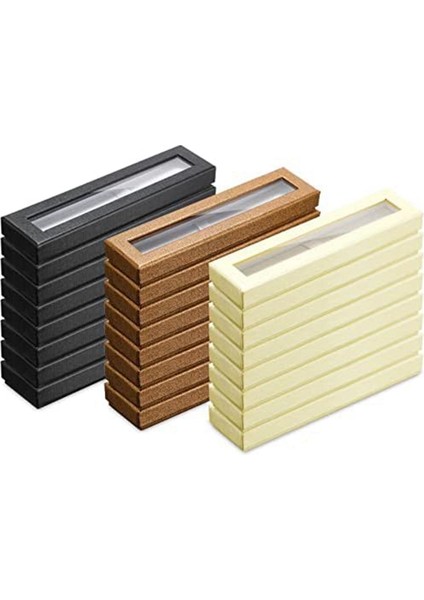 24 Adet Kalem Hediye Kutusu Noel Hediyesi Ambalajı Için Şeffaf Kapaklı Kalem Ekranlı Boş Kalem Kutuları (Siyah, Bej, Bronz) (Yurt Dışından)