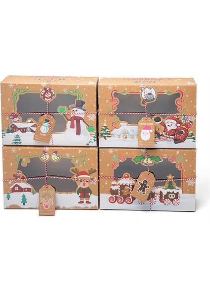 16 Adet Kraft Kağıt Şeker Kutuları Merry Christmas Kurabiye Hediye Kutusu Temizle Pencere Ambalaj Çanta Parti Favor Yeni Yıl Dekorasyon (Yurt Dışından) fiyatları