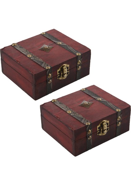 2x Ahşap Vintage Kilit Hazine Sandığı Mücevher Saklama Kutusu Kasa Organizatör Yüzük Hediye (Yurt Dışından)