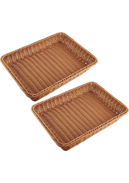 2x Hasır Depolama Sepeti, Ekmek Sepeti Ekmek Dükkanı Süpermarket Teşhir Sepeti Kahverengi (Yurt Dışından)