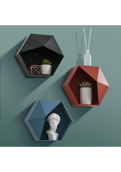 Oturma Odası Duvara Monte Geometrik Yumruksuz Duvar Dekorasyonu Banyo Rafı Oturma Odası Dekorasyonu Depolama Rafı, Mavi (Yurt Dışından) modelleri