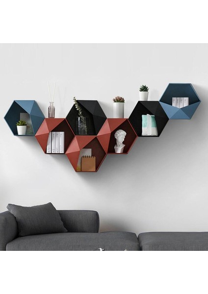 Oturma Odası Duvara Monte Geometrik Yumruksuz Duvar Dekorasyonu Banyo Rafı Oturma Odası Dekorasyonu Depolama Rafı, Mavi (Yurt Dışından) indirimleri