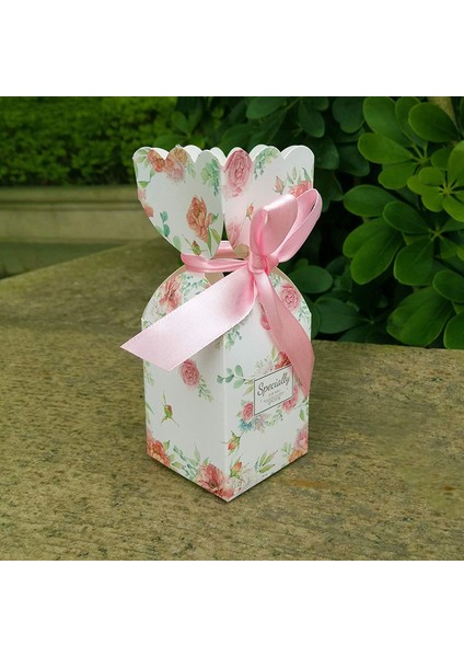 50 Adet Çiçek Desen Şeker Kutuları Düğün Gelin Duş Bebek Doğum Günü Partisi Favor Hediye Kutusu ile 50 Adet Açık Pembe Kurdele (Yurt Dışından)