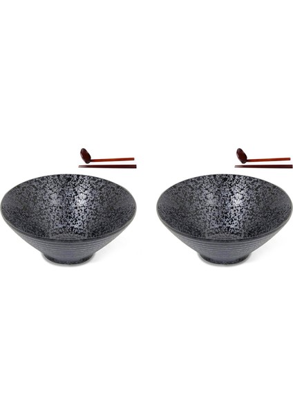 2x Seramik Japon Ramen Çorba Kasesi, Eşleşen Kaşık ve Çubuklarla, Udon, Soba, Büyük Boy Için Uygun (Yurt Dışından)