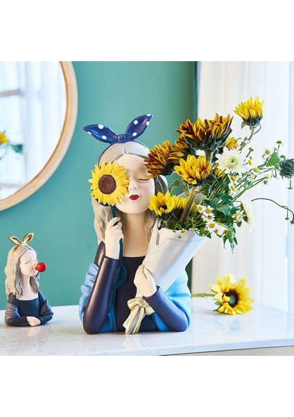 Sevimli Reçine Modern Kız Heykelcik Çiçek Vazo Iskandinav Heykelleri Ev Dekorasyon Aksesuarları Kawaii Yatak Odası Süsler A (Yurt Dışından) fiyatları