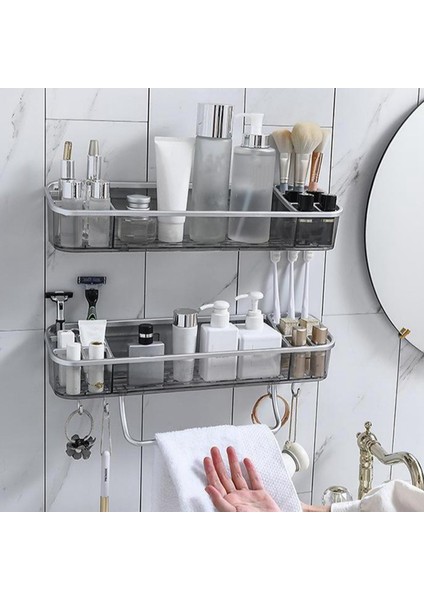 Çok Fonksiyonlu Banyo Raf Depolama Rafı Kancalı Köşe Şampuan Havlu Depolama Raf Aksesuarları (Yurt Dışından)