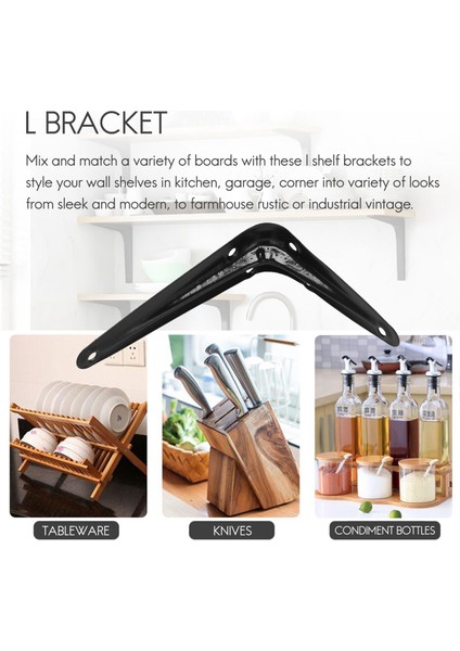 20 Paket Raf Destekleri Ağır Hizmet Tipi Siyah Metal Sabit Raf Aparatı, Rustik Çiftlik Evi Dekoratif Demir L Braketi (Yurt Dışından) fırsatları