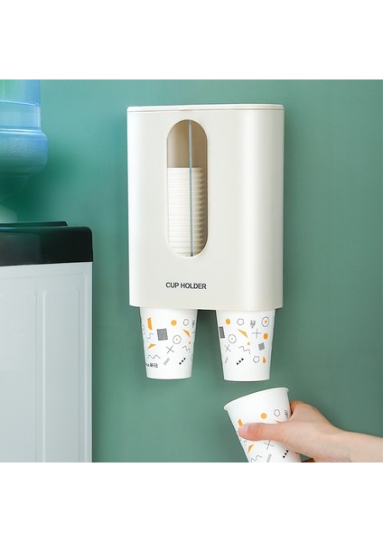 Ev Tek Kullanımlık Kağıt Bardak Tutucu Su Sebili Toz Geçirmez Bardak Tutucu Duvara Montaj Çift Tüplü Kağıt Bardak Rafı-Mavi (Yurt Dışından)