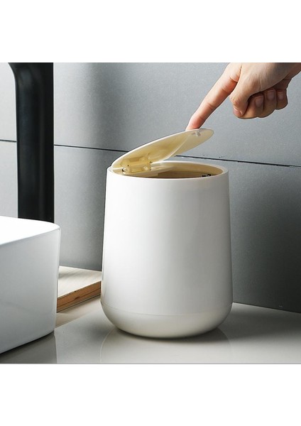 Yuvarlak Plastik Presleme Tipi Çöp Kutusu Kapak Çevirin Çift Katmanlı Çöp Kutuları Masaüstü Çöp Kovası Ev Temizlik Aracı, Beyaz (Yurt Dışından) modelleri