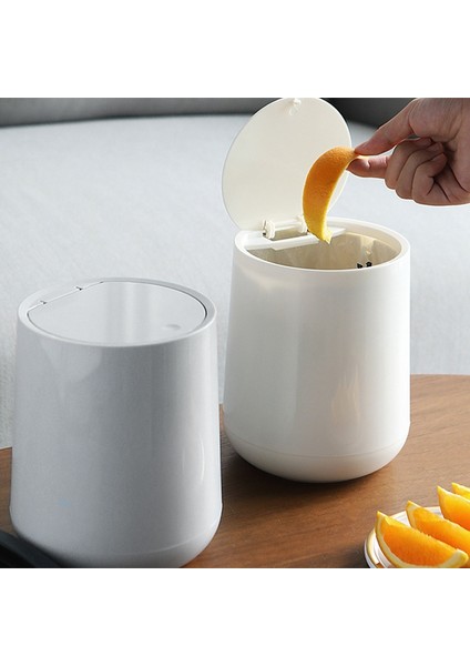 Yuvarlak Plastik Presleme Tipi Çöp Kutusu Kapak Çevirin Çift Katmanlı Çöp Kutuları Masaüstü Çöp Kovası Ev Temizlik Aracı, Beyaz (Yurt Dışından) fırsatları