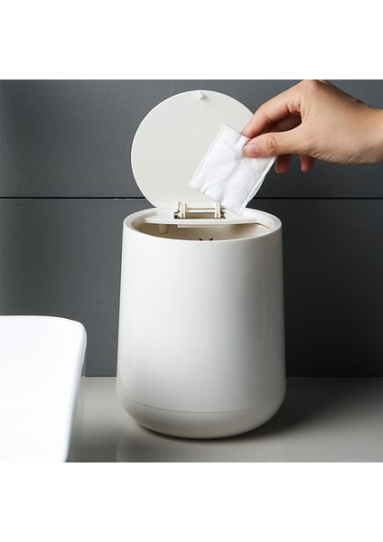Yuvarlak Plastik Presleme Tipi Çöp Kutusu Kapak Çevirin Çift Katmanlı Çöp Kutuları Masaüstü Çöp Kovası Ev Temizlik Aracı, Beyaz (Yurt Dışından) indirimleri