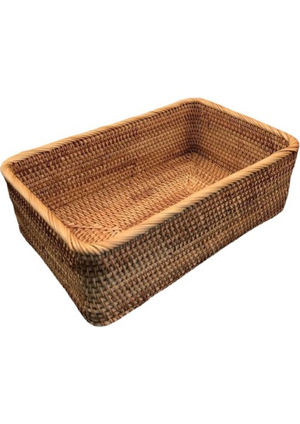 El Dokuma Rattan Hasır Sepet Meyve Çayı Aperatif Ekmek Sepeti Kozmetik Dikdörtgen Saklama Kutusu Ev Mutfak Malzemeleri M (Yurt Dışından)