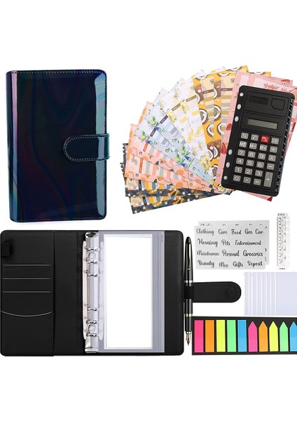 A6 Bütçe Bağlayıcı, Fermuarlı Zarflar, Hesap Makinesi ve Kart Ile, Nakit Doldurma Zarfları Bağlayıcı Için Pu Para Tasarrufu Düzenleyici (Yurt Dışından)