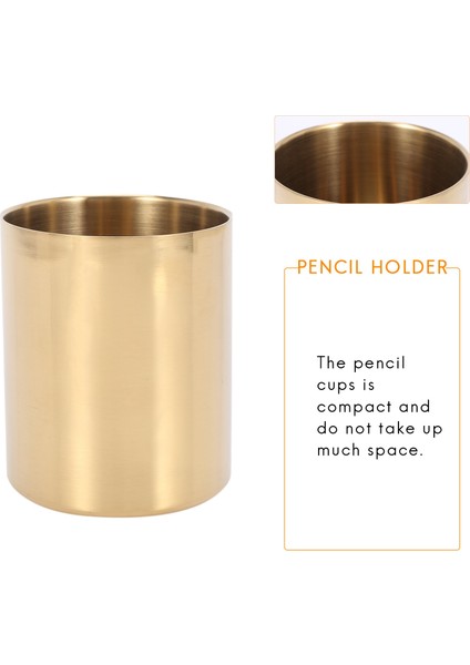 2 Parça Kalem Bardak Tutucu Kalem Pot Makyaj Fırçaları Tutucu Masası Kırtasiye Organizatör Paslanmaz Çelik (Altın) (Yurt Dışından) indirimleri