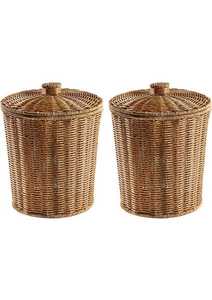 2x Dokuma Sepet Çöp Tenekesi Yuvarlak Rattan Çöp Sepeti Kapaklı Ekici Dokuma Saklama Sepetleri Hasır Çöp Kutusu (Yurt Dışından) fırsatları