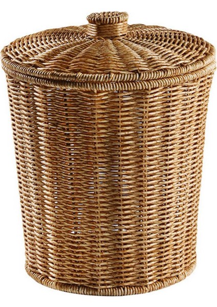 2x Dokuma Sepet Çöp Tenekesi Yuvarlak Rattan Çöp Sepeti Kapaklı Ekici Dokuma Saklama Sepetleri Hasır Çöp Kutusu (Yurt Dışından) indirimleri