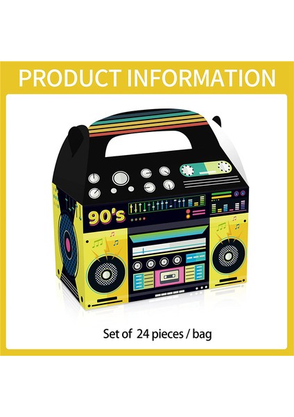 90S Parti Süslemeleri Yenilik Boom Favor Kutusu Temalı Vintage Süslemeleri Şeker Masa Süslemeleri, 90S 24 Adet (Yurt Dışından)