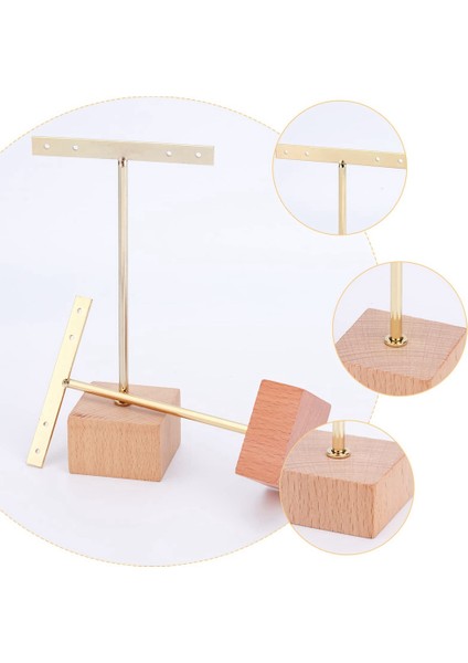 3 Adet Altın Metal T Bar Küpe Ekran Standı Ahşap Kare Taban ile 4 Delik Takı Tutucular Asılı Küpe Organizatör (Yurt Dışından) indirimleri