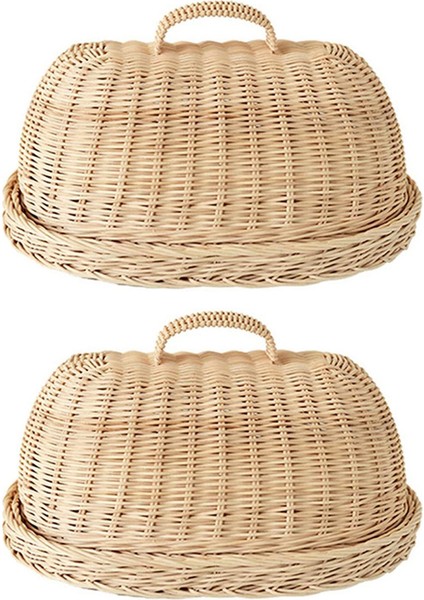 2x Rattan Depolama Tepsisi, Kapaklı, El Dokuma Hasır Sepetler, Ekmek Meyve Gıda Kahvaltı Teşhir Kutusu, Yiyecek, Meyve, Vb Için (Yurt Dışından) fiyatları