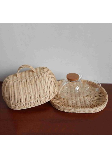 2x Rattan Depolama Tepsisi, Kapaklı, El Dokuma Hasır Sepetler, Ekmek Meyve Gıda Kahvaltı Teşhir Kutusu, Yiyecek, Meyve, Vb Için (Yurt Dışından) fırsatları