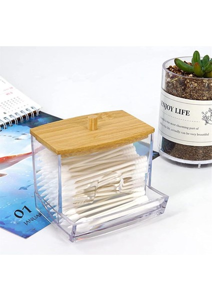 2 Adet Akrilik Pamuklu Çubuk Kutusu, Banyoda Bambu Kapaklı, Banyo Tezgahı, Pamuklu Çubuk Depolama Tankı (Yurt Dışından) indirimleri