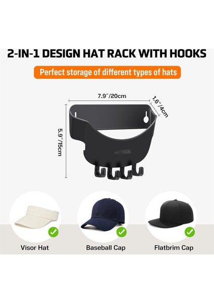 Duvar Için 2 Paket Şapka Askısı, Beyzbol Şapkaları Için Şapka Düzenleyici, Kancalı Beyzbol Şapkaları Için 2'si 1 Arada Şapka Rafları (Yurt Dışından) modelleri
