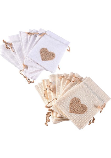 Çuval Bezi Çanta, 80 Paket 4x5.5 Inç Ipli Kalp Çuval Bezi Hediye Çantası Şeker Torbalar Keten Cepler Sevgililer Günü Noel Için (Yurt Dışından)
