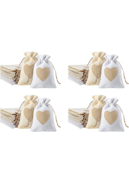 Çuval Bezi Çanta, 80 Paket 4x5.5 Inç Ipli Kalp Çuval Bezi Hediye Çantası Şeker Torbalar Keten Cepler Sevgililer Günü Noel Için (Yurt Dışından) fiyatları