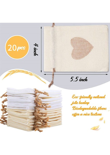 Çuval Bezi Çanta, 80 Paket 4x5.5 Inç Ipli Kalp Çuval Bezi Hediye Çantası Şeker Torbalar Keten Cepler Sevgililer Günü Noel Için (Yurt Dışından) fırsatları