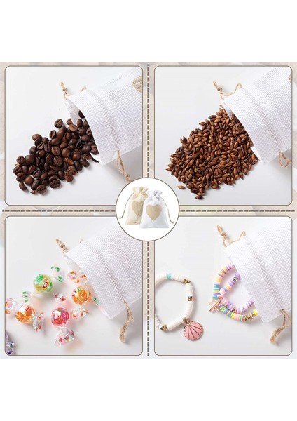 Çuval Bezi Çanta, 80 Paket 4x5.5 Inç Ipli Kalp Çuval Bezi Hediye Çantası Şeker Torbalar Keten Cepler Sevgililer Günü Noel Için (Yurt Dışından) indirimleri