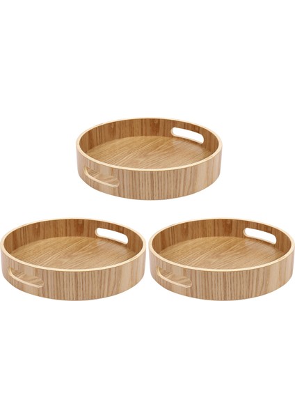 3x Yuvarlak Servis Bambu Ahşap Tepsi Yemek Tepsileri Çay Barı Kahvaltı Gıda Konteyner Kolu Depolama Tepsisi 1 (Yurt Dışından)