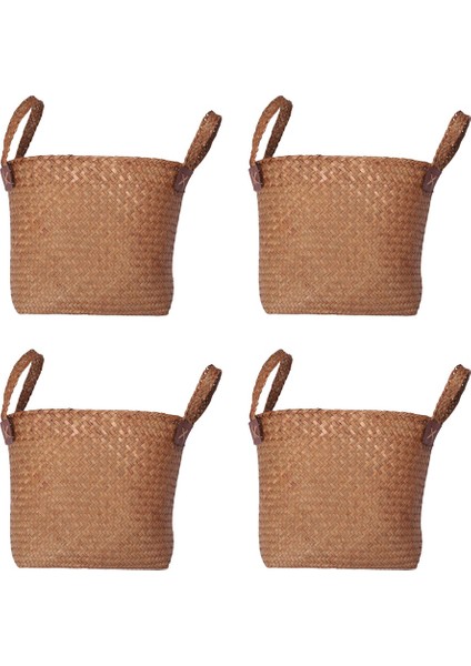 4x Doğal Yuvarlak Hasır Sepet Kutusu El Yapımı Tutma Yeri Turuncu 33X21X26CM (Yurt Dışından)