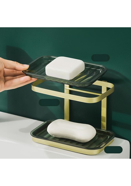 Hafif Lüks Sabun Kutusu Duvara Monte Edilebilir Yumruksuz Banyo Sabunu Rafı Çok Fonksiyonlu Depolama Rafı (Koyu Yeşil Altın) (Yurt Dışından) fırsatları
