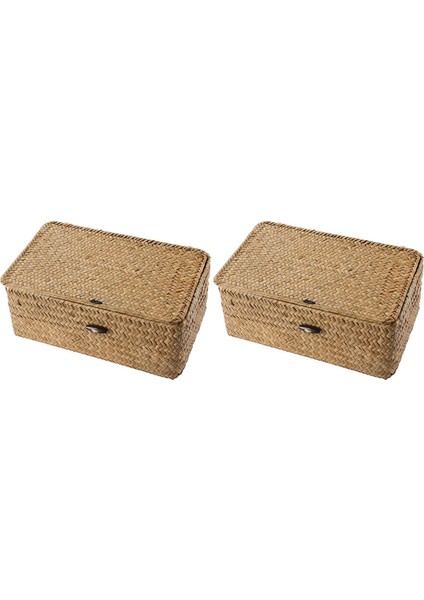 2x Seagrass El Dokuma Saklama Kutusu Saklama Kutusu Depolama Sepeti Makyaj Organizatör Çok Amaçlı Kapaklı Konteyner (Yurt Dışından)