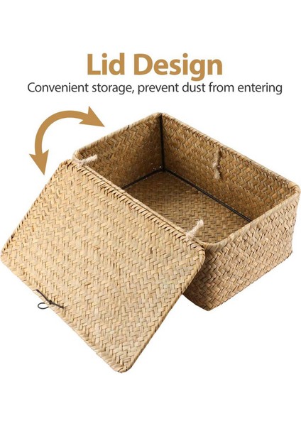 2x Seagrass El Dokuma Saklama Kutusu Saklama Kutusu Depolama Sepeti Makyaj Organizatör Çok Amaçlı Kapaklı Konteyner (Yurt Dışından) fiyatları