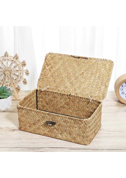 2x Seagrass El Dokuma Saklama Kutusu Saklama Kutusu Depolama Sepeti Makyaj Organizatör Çok Amaçlı Kapaklı Konteyner (Yurt Dışından) fırsatları