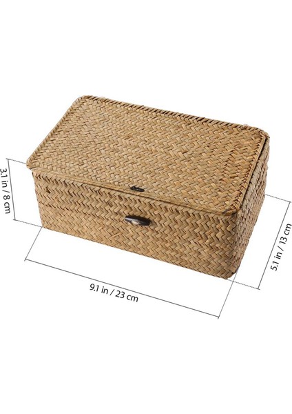 2x Seagrass El Dokuma Saklama Kutusu Saklama Kutusu Depolama Sepeti Makyaj Organizatör Çok Amaçlı Kapaklı Konteyner (Yurt Dışından) indirimleri