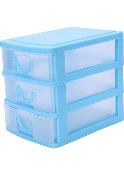 2x Mini Yarı Saydam Çekmece Tipi Plastik Saklama Kutusu (Mavi 3 Kat) (Yurt Dışından)